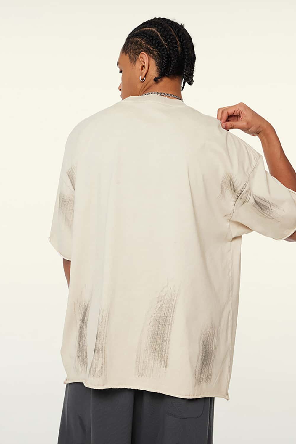 Distressed Paint Earth Tone Loose-Fit Round Neck Short-Sleeve T-Shirt