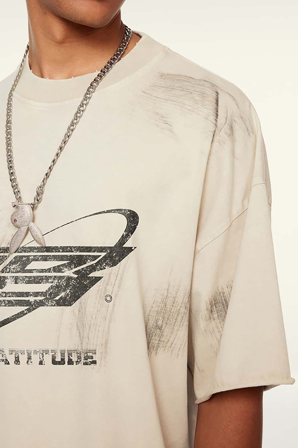 Distressed Paint Earth Tone Loose-Fit Round Neck Short-Sleeve T-Shirt