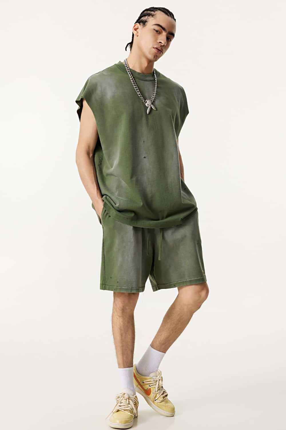 Vintage Distressed Cut-Out Shoulder Sleeveless Sports Tank Top