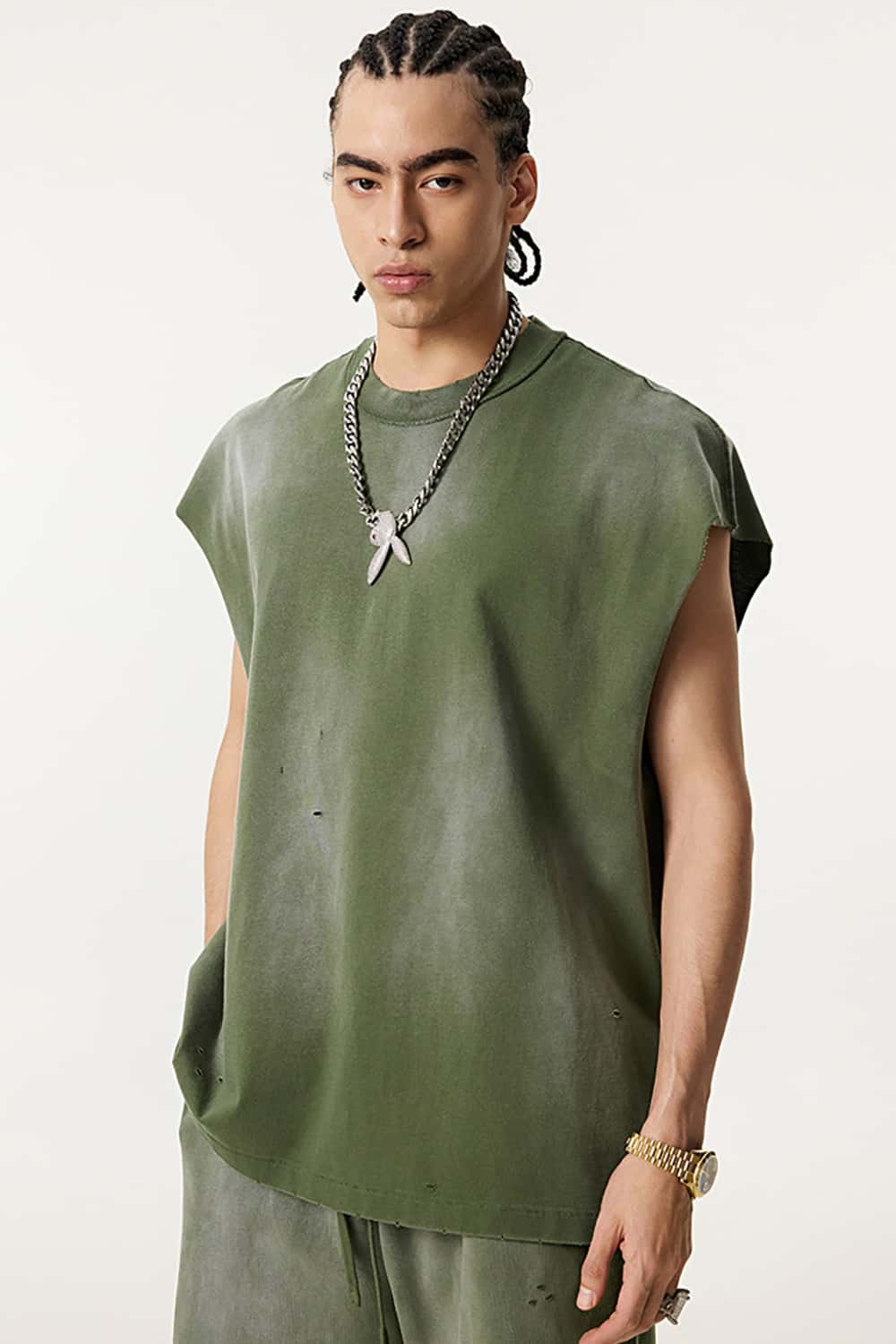 Vintage Distressed Cut-Out Shoulder Sleeveless Sports Tank Top