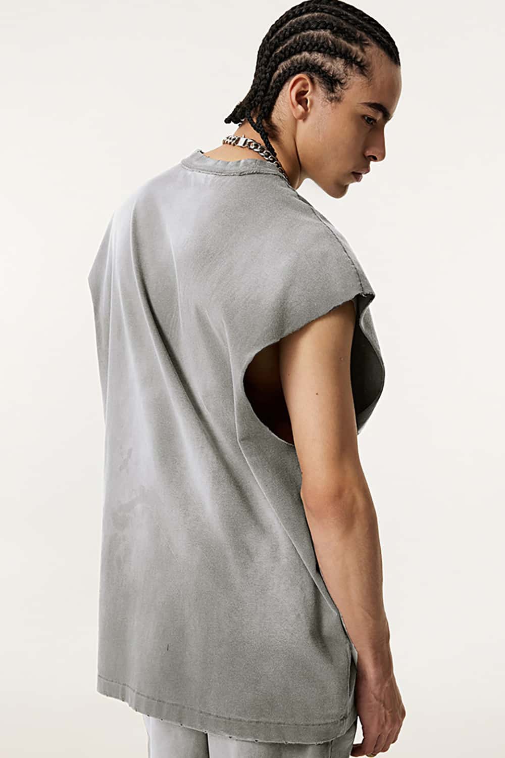 Vintage Distressed Cut-Out Shoulder Sleeveless Sports Tank Top