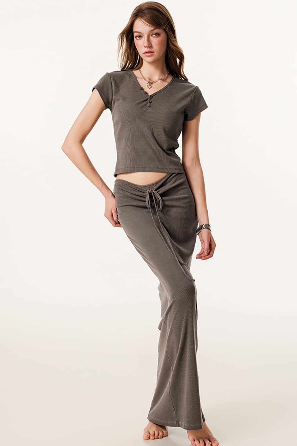 Vintage Slim-Fit Ruched Hip-Hugging Maxi Skirt