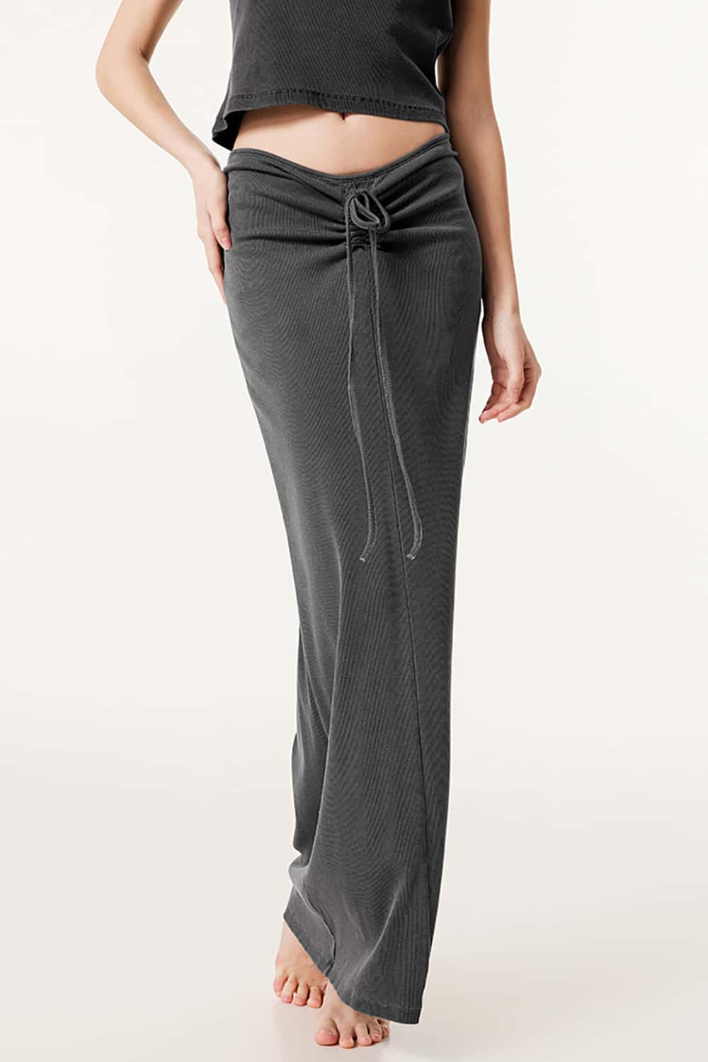 Vintage Slim-Fit Ruched Hip-Hugging Maxi Skirt