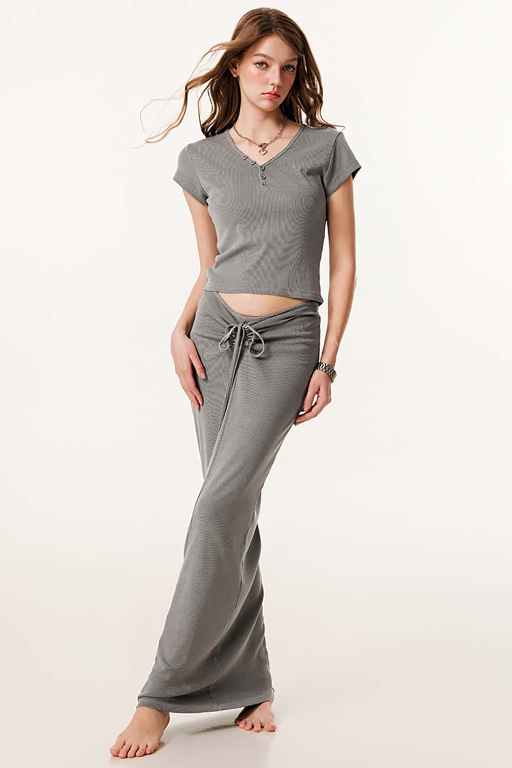 Vintage Slim-Fit Ruched Hip-Hugging Maxi Skirt