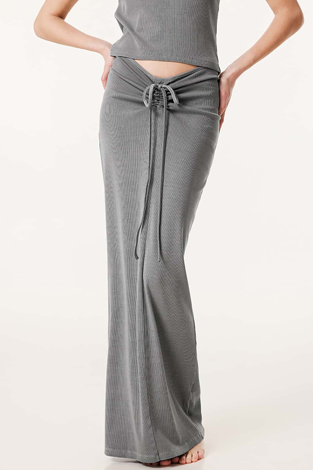 Vintage Slim-Fit Ruched Hip-Hugging Maxi Skirt