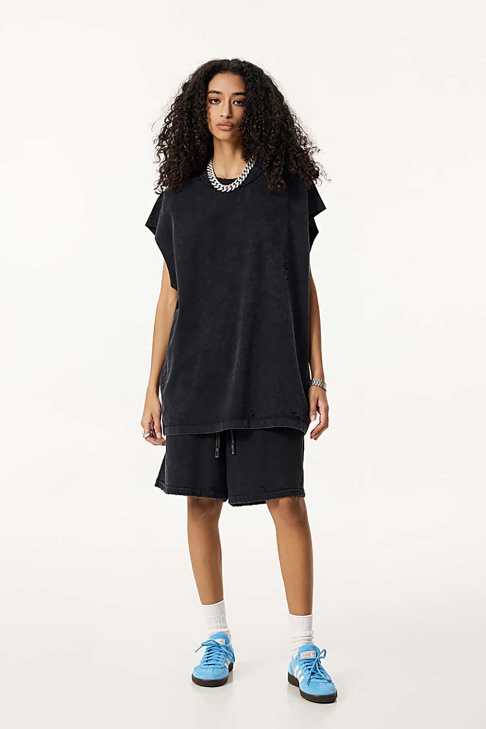 Distressed Cotton Sleeveless Unisex Tank Top