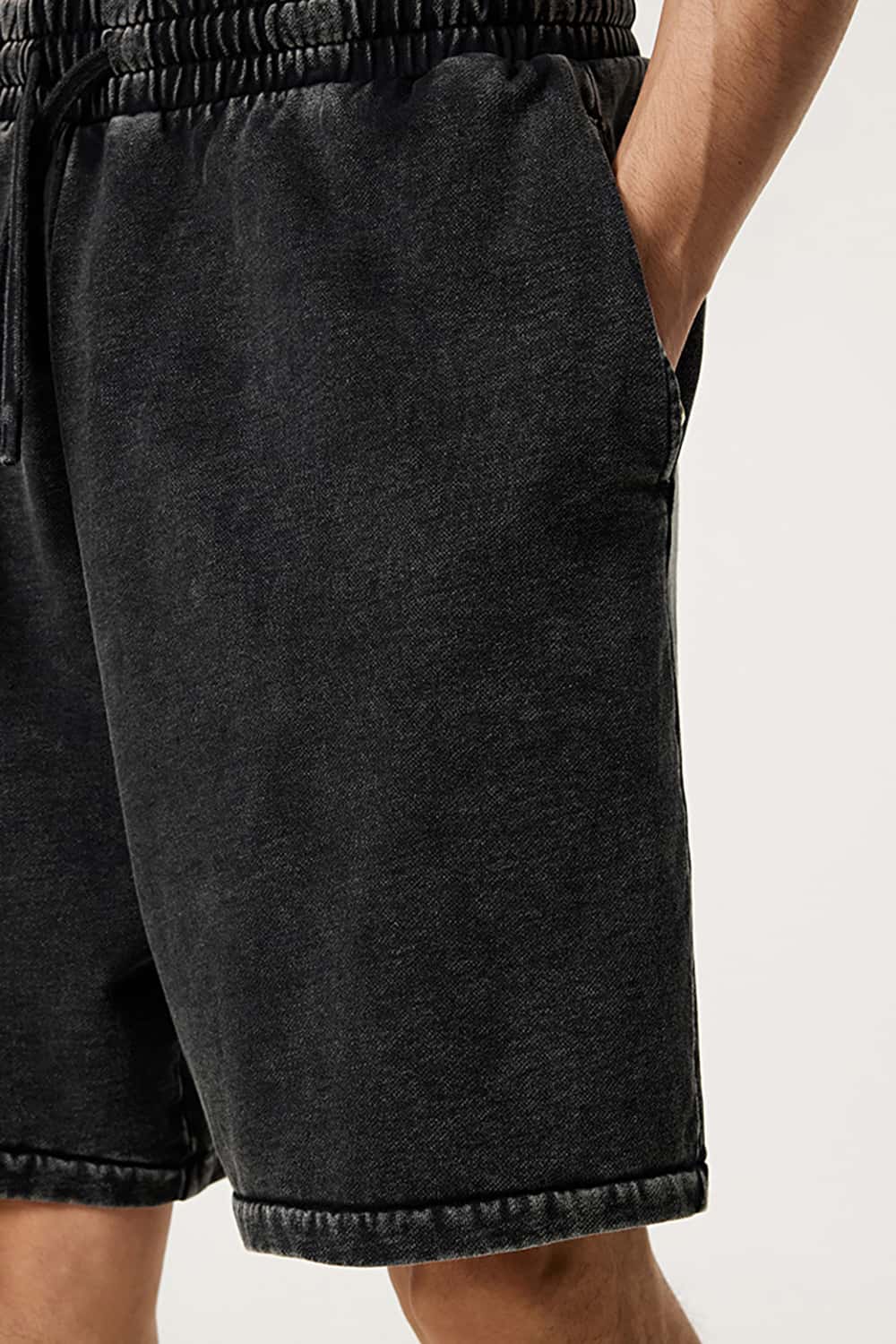 Heavyweight Drawstring Casual Sports Shorts with Vintage Raw Hem