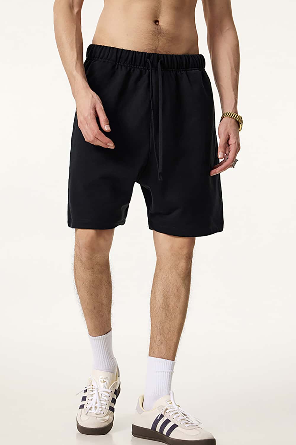 Heavyweight Solid Color Casual Sports Shorts with Zip Pockets