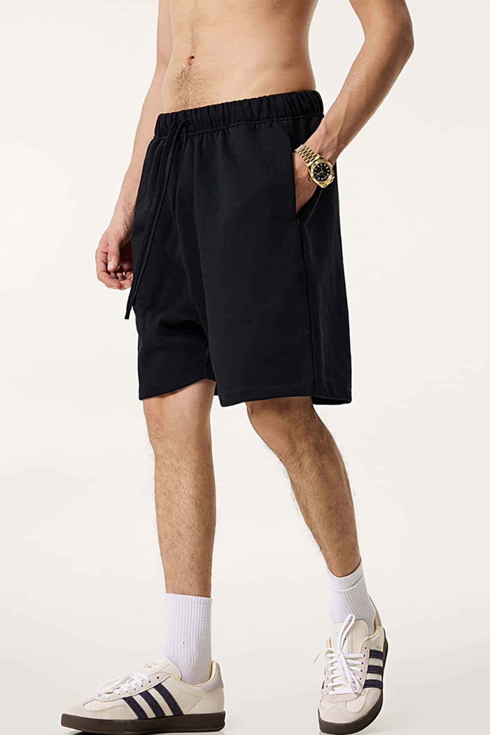 Heavyweight Solid Color Casual Sports Shorts with Zip Pockets
