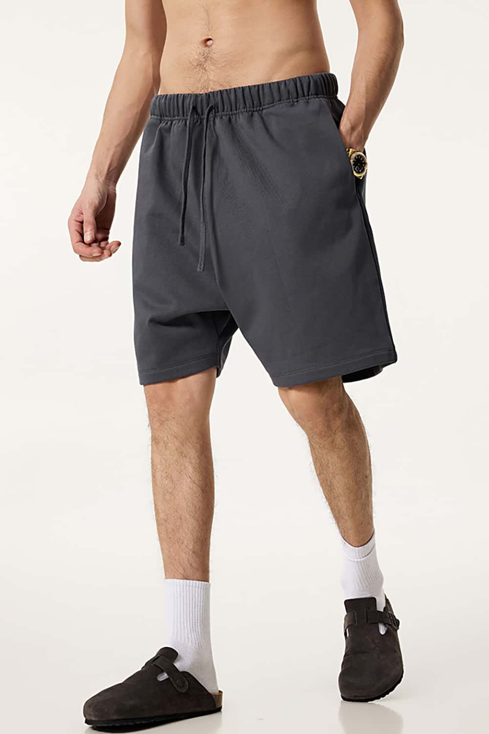 Heavyweight Solid Color Casual Sports Shorts with Zip Pockets