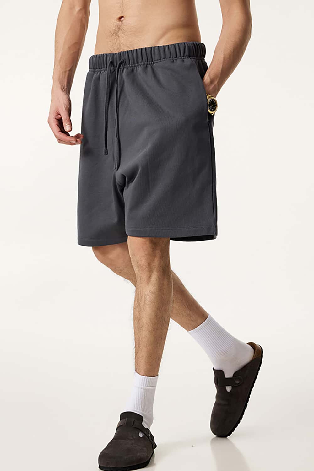 Heavyweight Solid Color Casual Sports Shorts with Zip Pockets