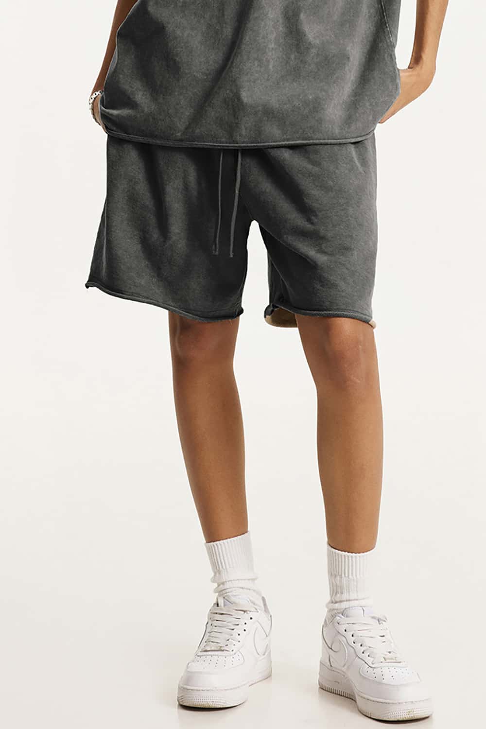Vintage Unisex Washed Loose-Fit Rolled Hem Casual Shorts
