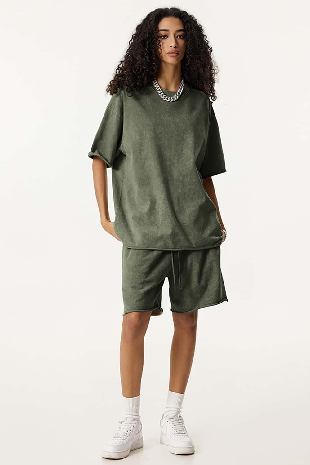 Vintage Unisex Washed Loose-Fit Rolled Hem Casual Shorts