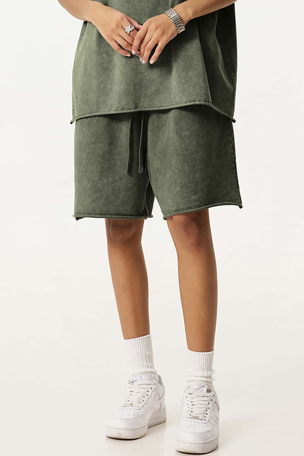 Vintage Unisex Washed Loose-Fit Rolled Hem Casual Shorts