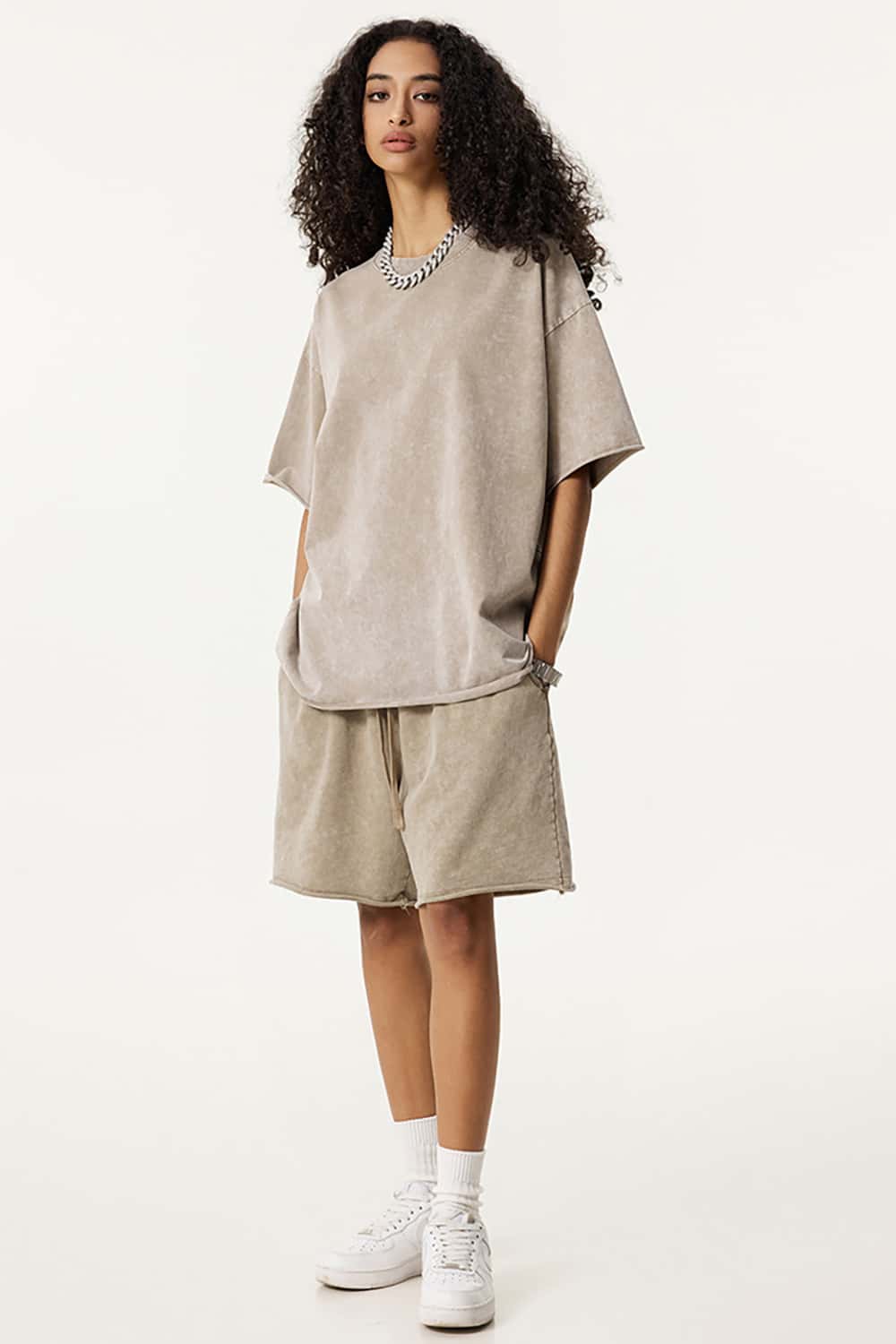 Vintage Unisex Washed Loose-Fit Rolled Hem Casual Shorts