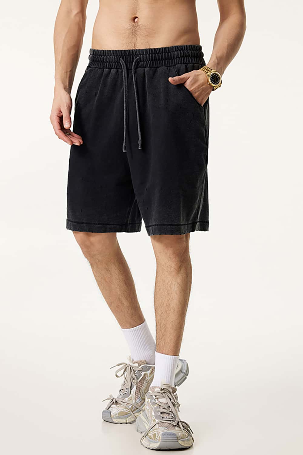 Washed Reverse-Dye Loose-Fit Casual Sports Shorts