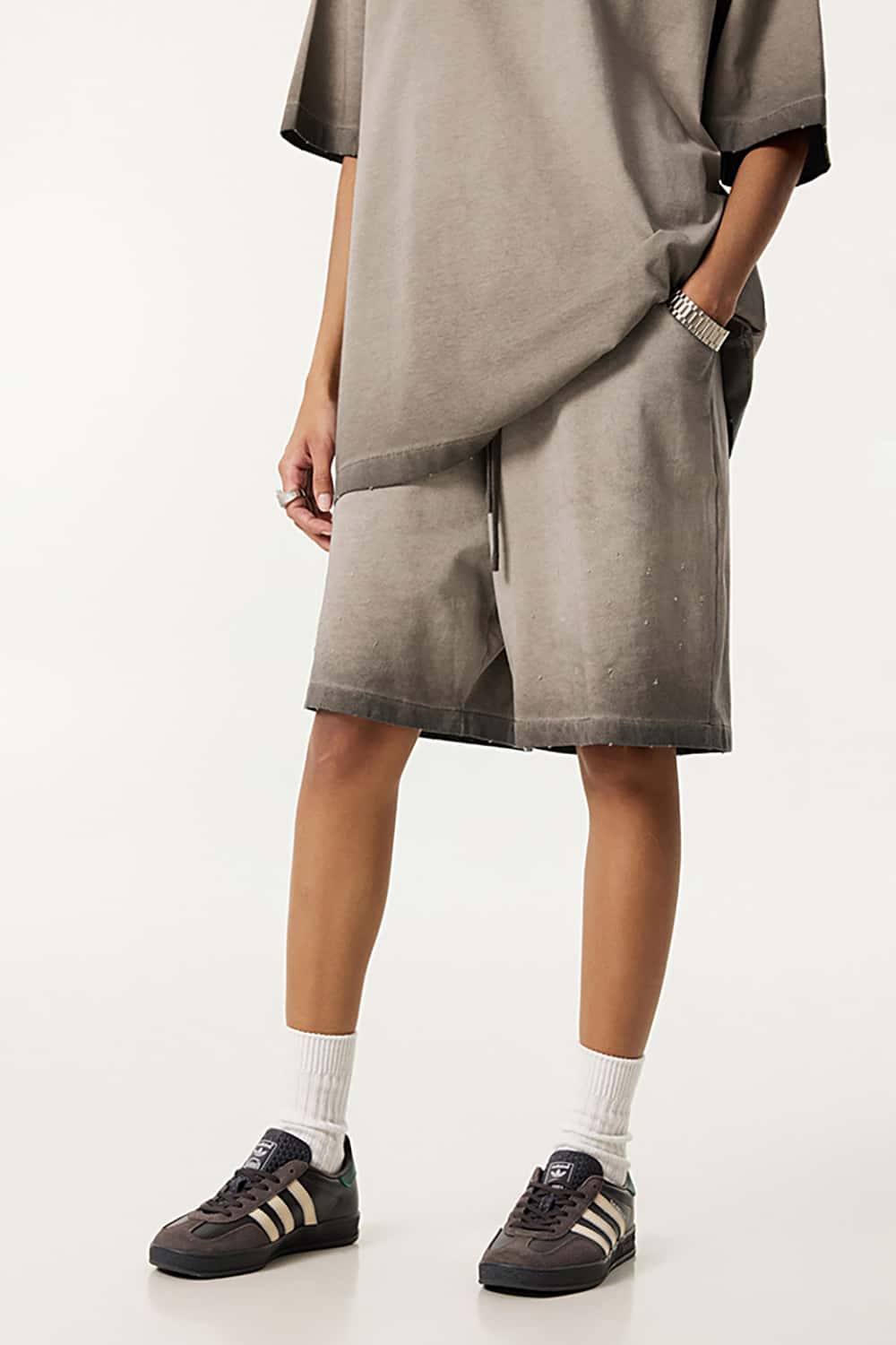 Washed Reverse-Dye Loose-Fit Casual Sports Shorts