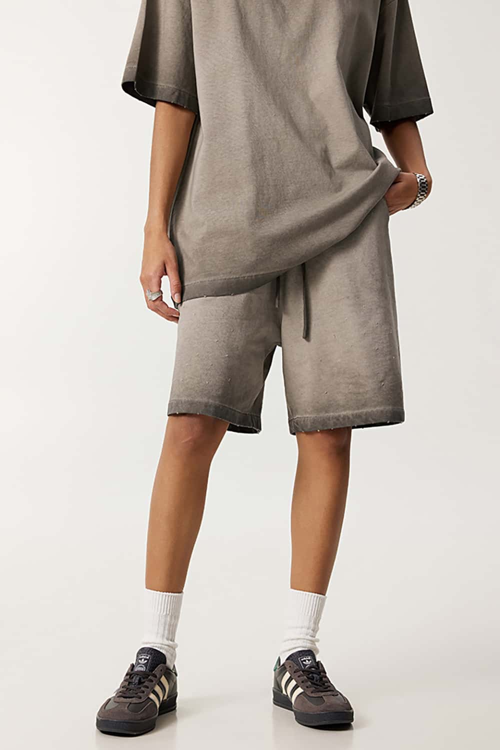 Washed Reverse-Dye Loose-Fit Casual Sports Shorts