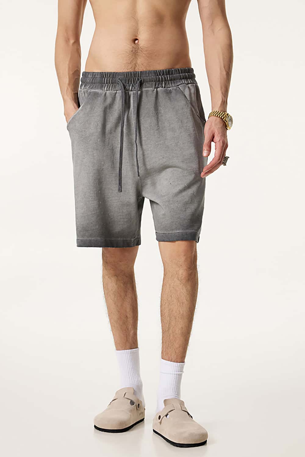 Washed Reverse-Dye Loose-Fit Casual Sports Shorts