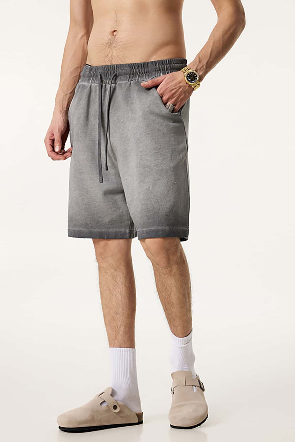 Washed Reverse-Dye Loose-Fit Casual Sports Shorts