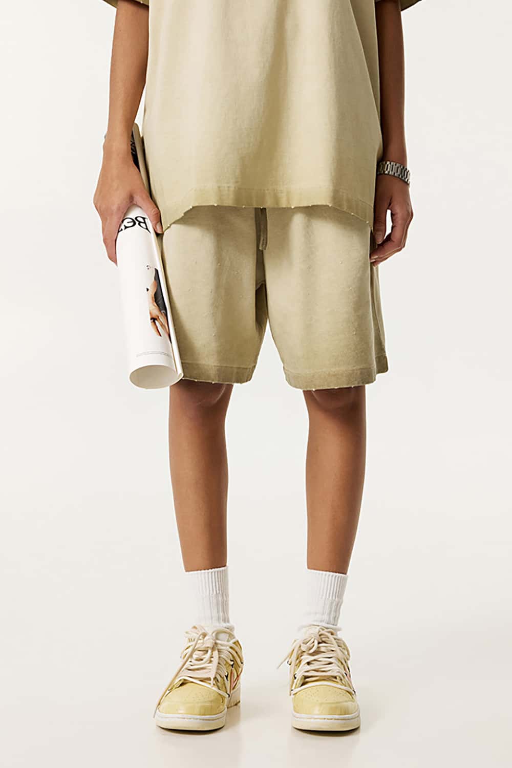 Washed Reverse-Dye Loose-Fit Casual Sports Shorts