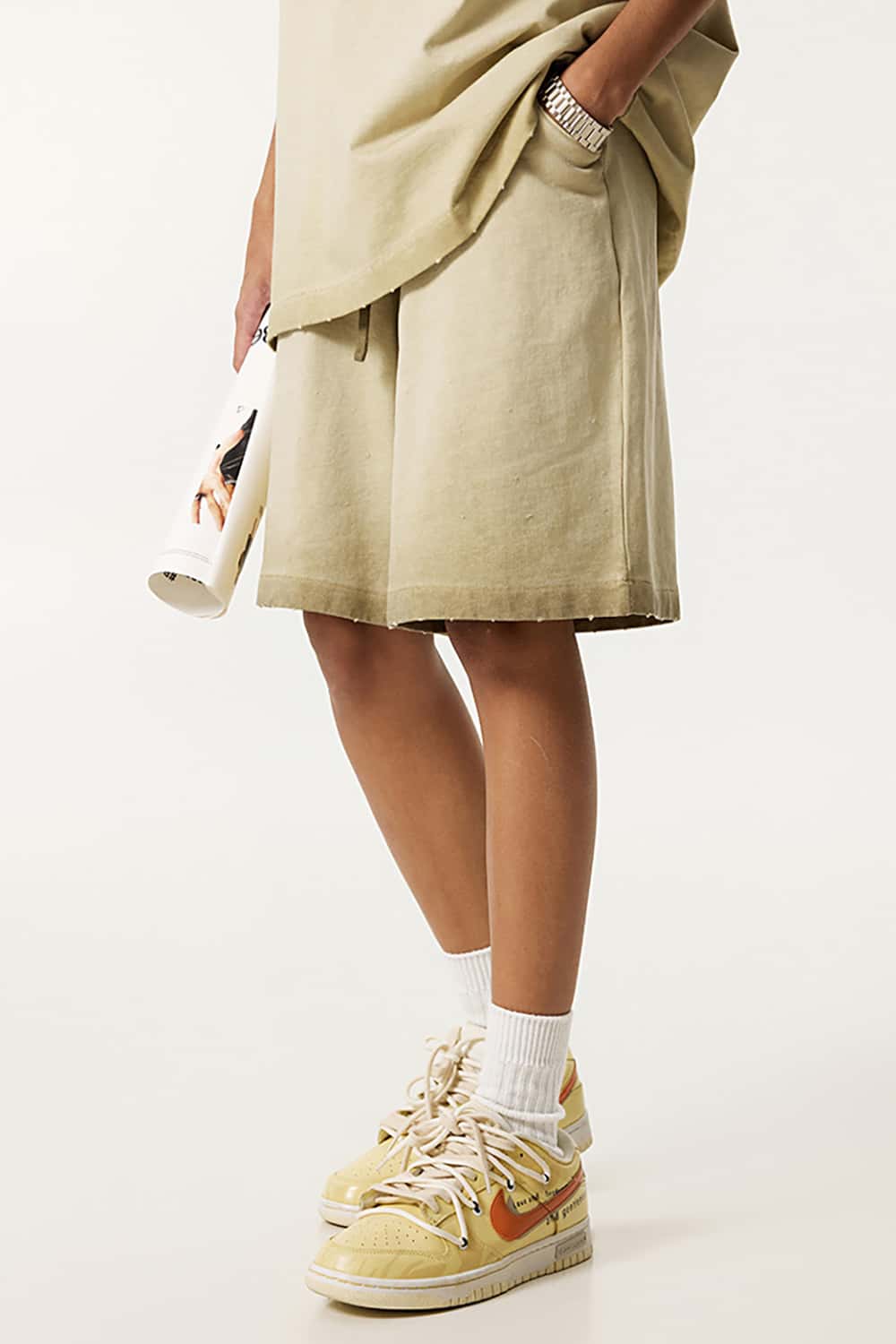 Washed Reverse-Dye Loose-Fit Casual Sports Shorts