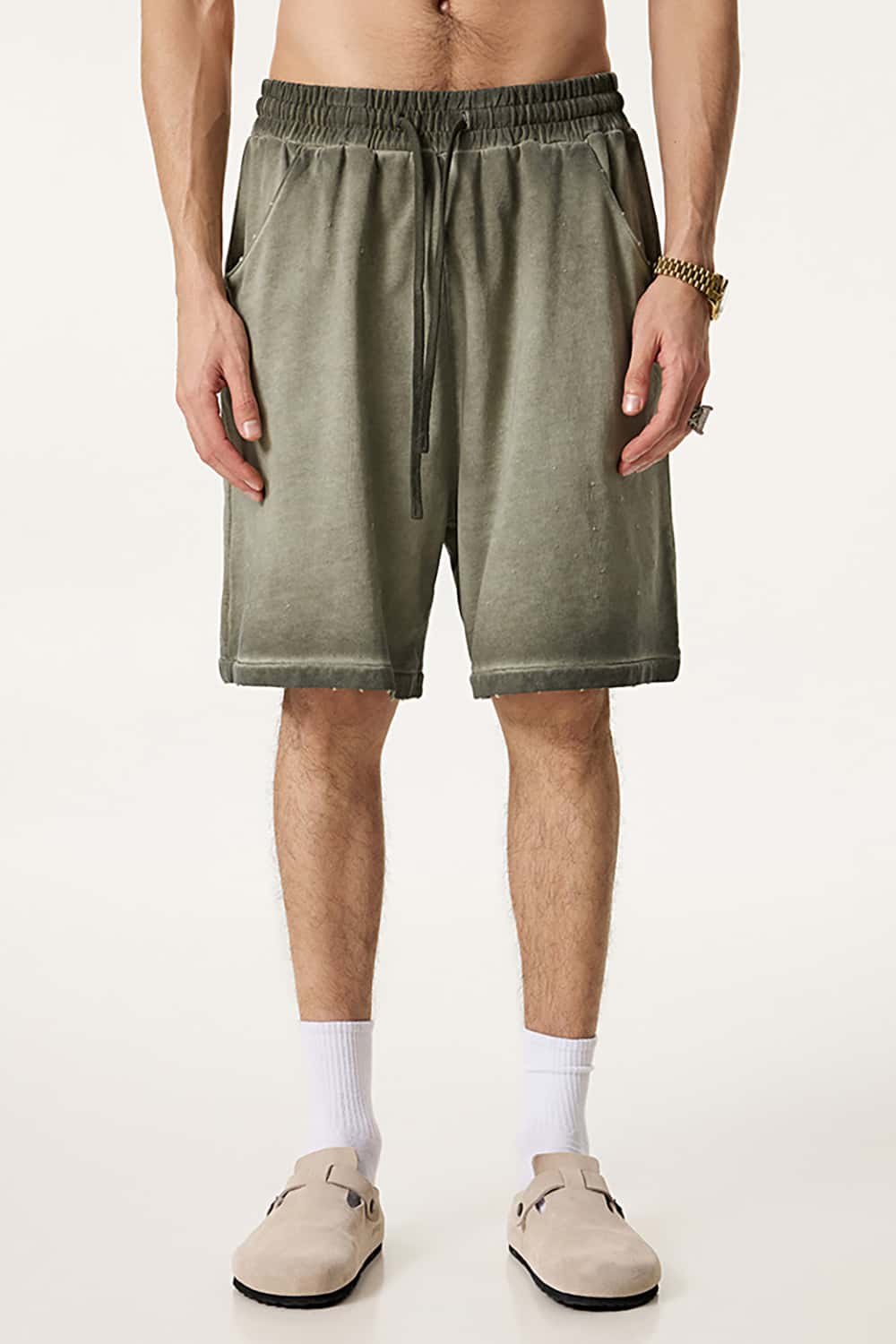 Washed Reverse-Dye Loose-Fit Casual Sports Shorts