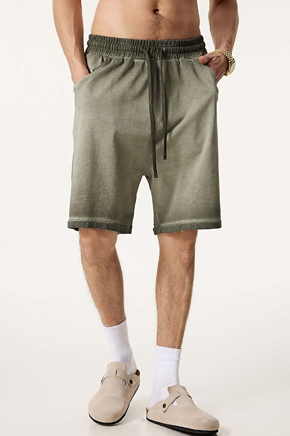 Washed Reverse-Dye Loose-Fit Casual Sports Shorts