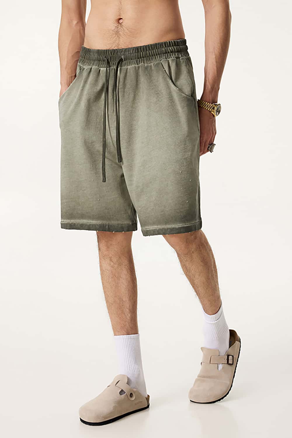 Washed Reverse-Dye Loose-Fit Casual Sports Shorts