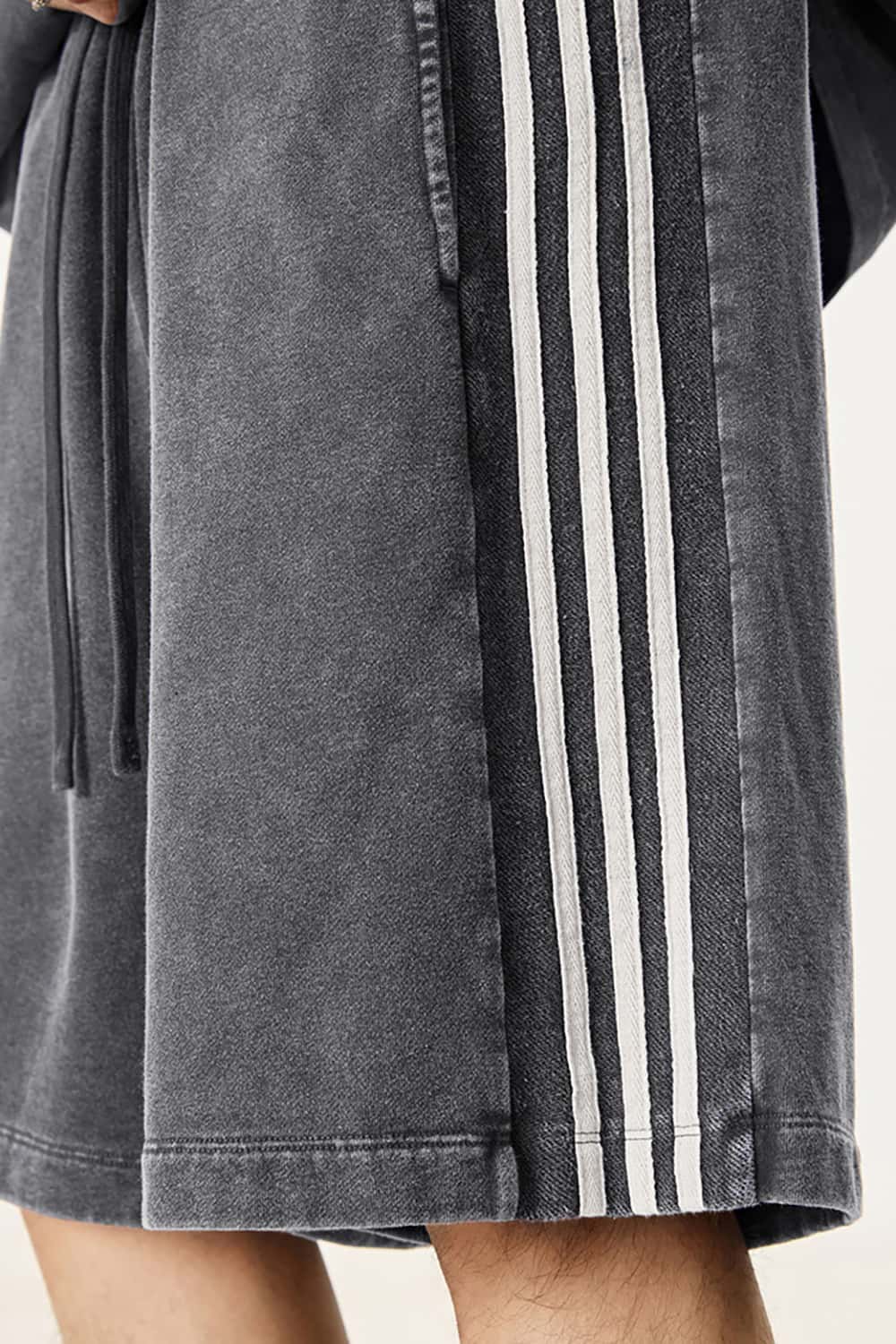 Casual Washed Shorts with Triple Stripe Side Detail in Plus Size