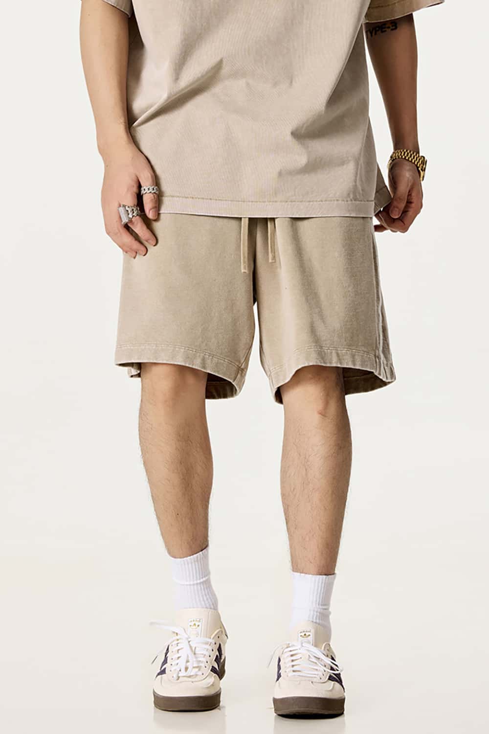Casual Washed Shorts with Triple Stripe Side Detail in Plus Size