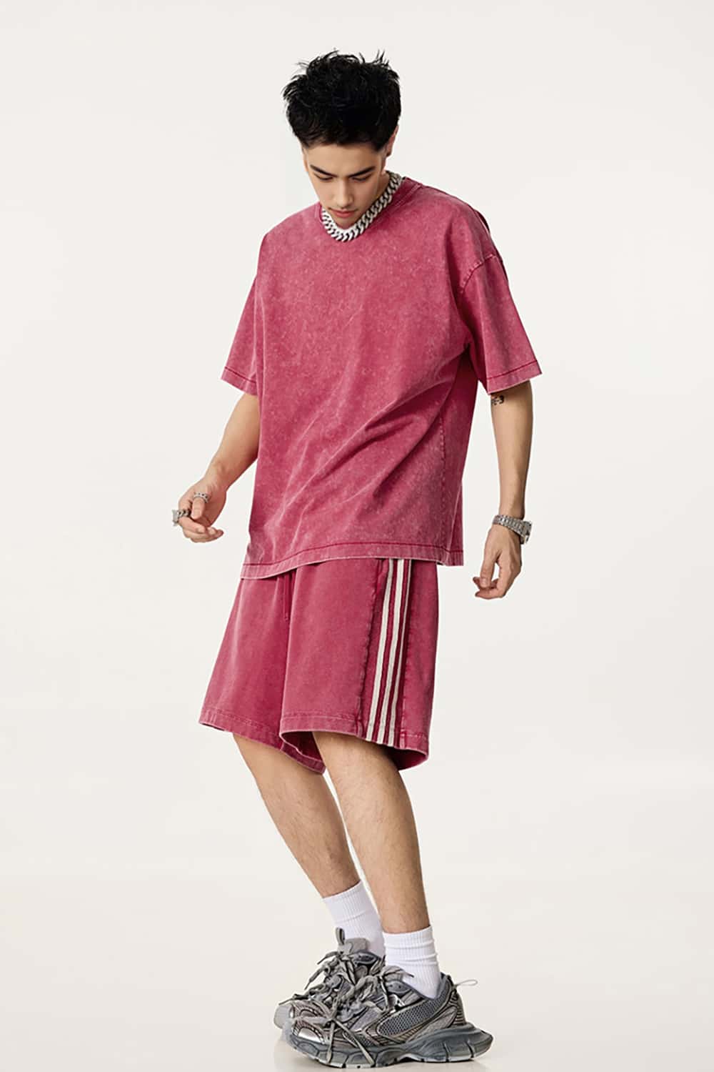 Casual Washed Shorts with Triple Stripe Side Detail in Plus Size