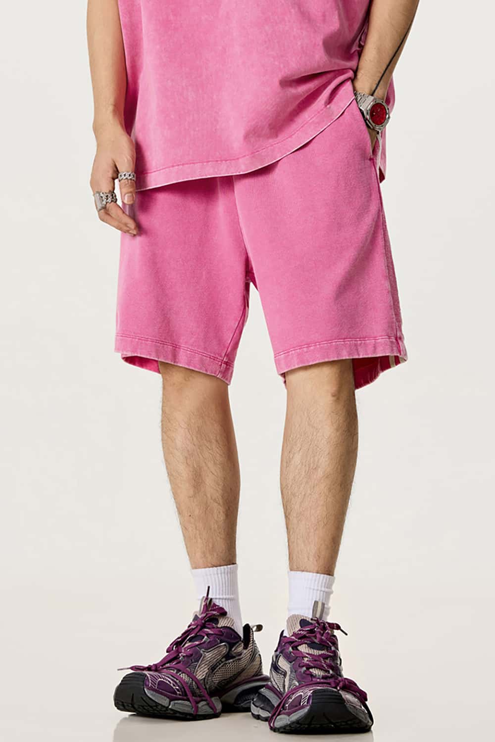 Casual Washed Shorts with Triple Stripe Side Detail in Plus Size