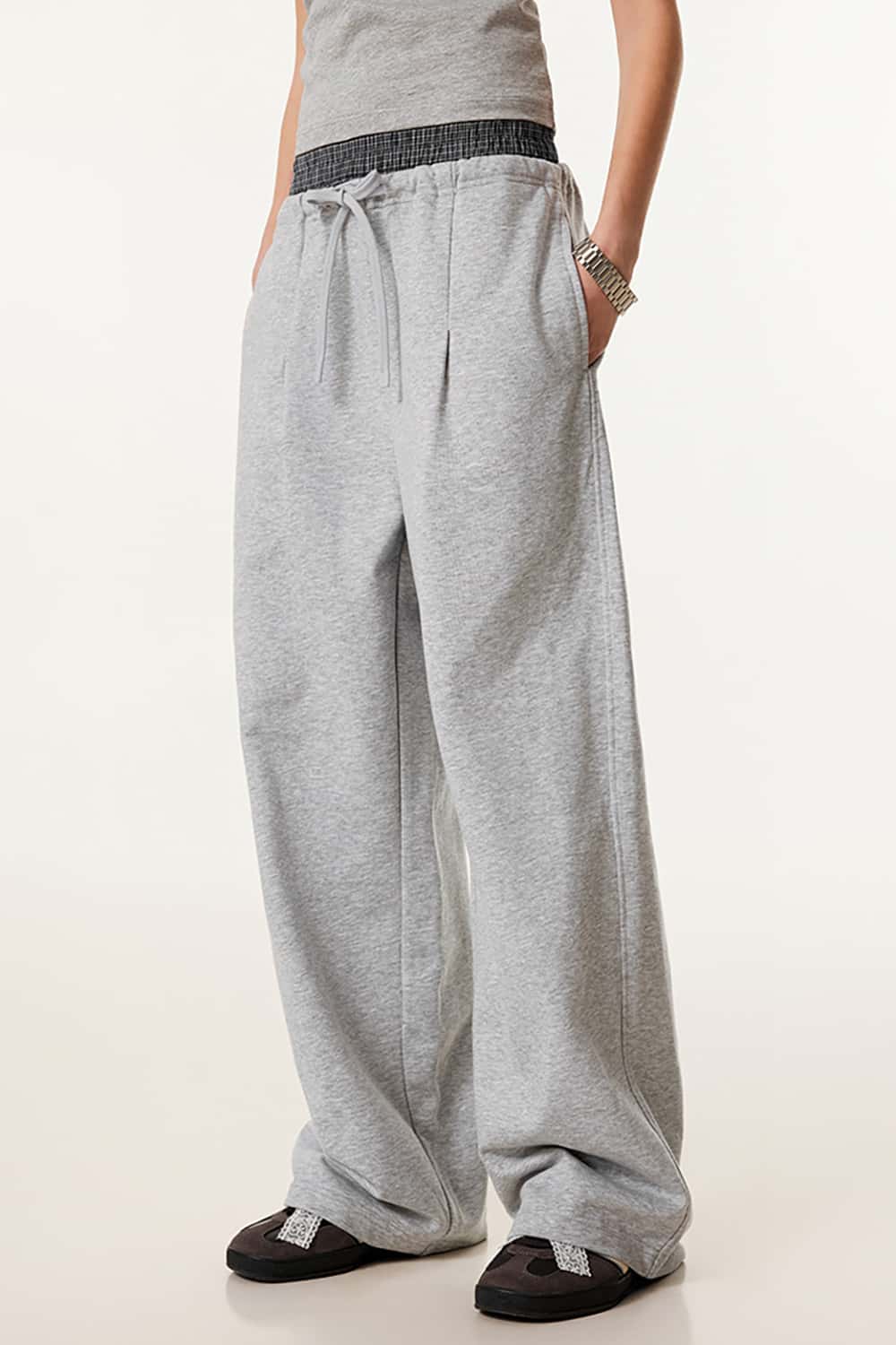 Unisex Double Waistband Wide-Leg Sweatpants