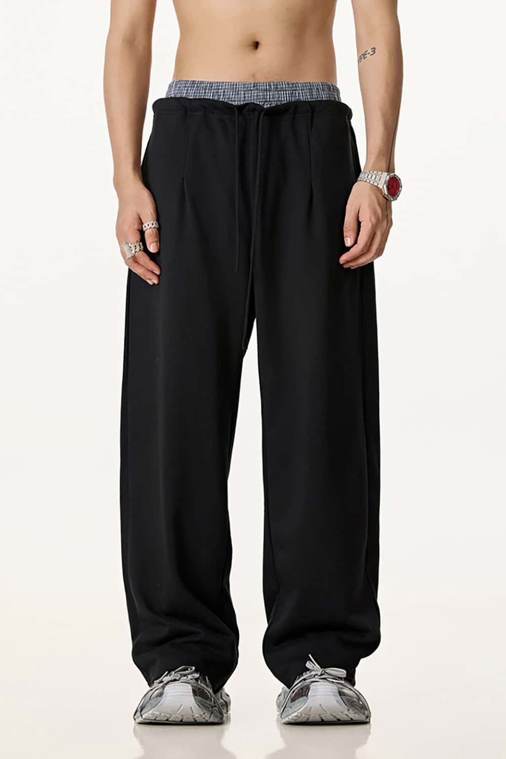 Unisex Double Waistband Wide-Leg Sweatpants