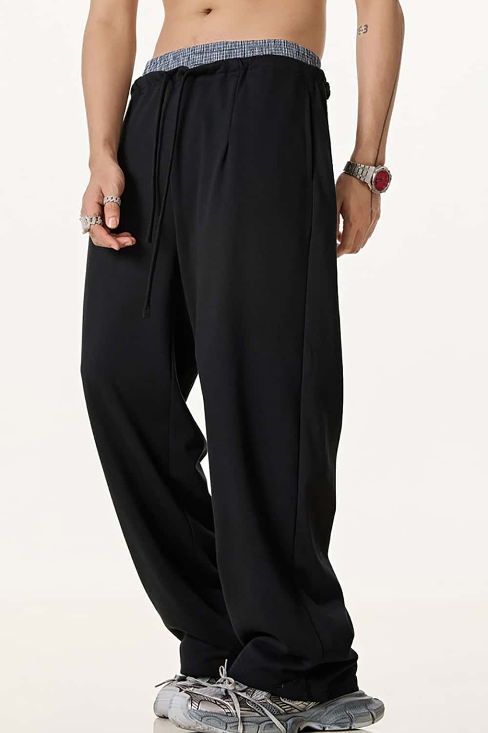 Unisex Double Waistband Wide-Leg Sweatpants