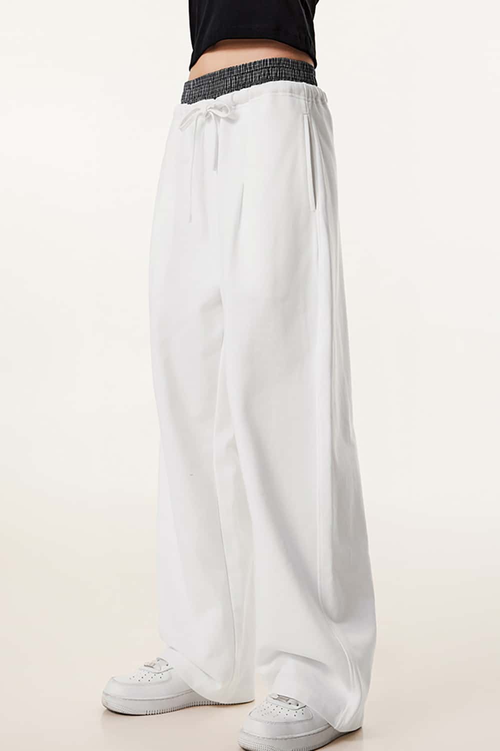 Unisex Double Waistband Wide-Leg Sweatpants