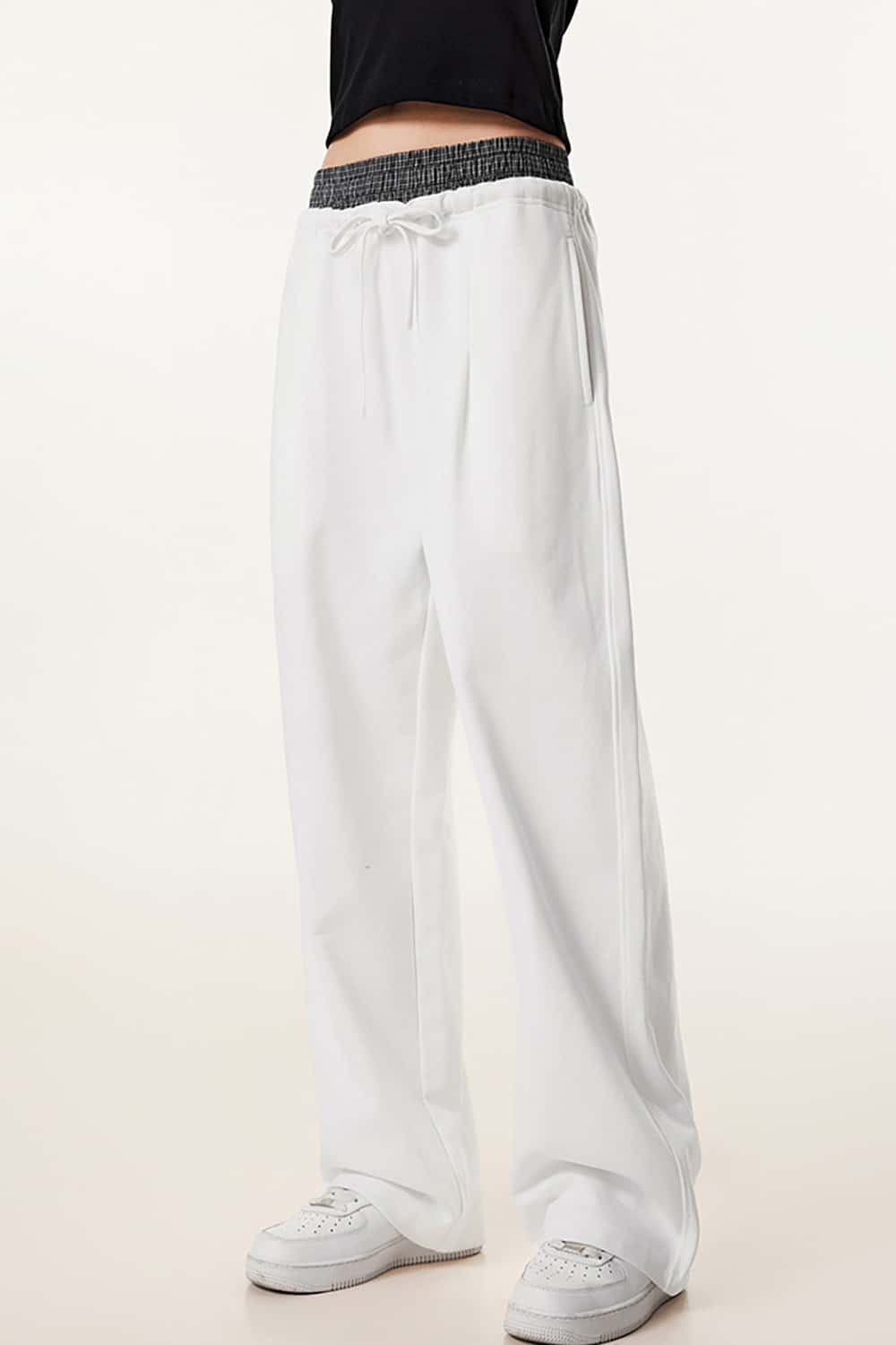 Unisex Double Waistband Wide-Leg Sweatpants