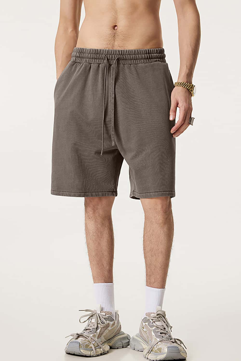 Washed Cotton Casual Shorts with Textured Pattern
