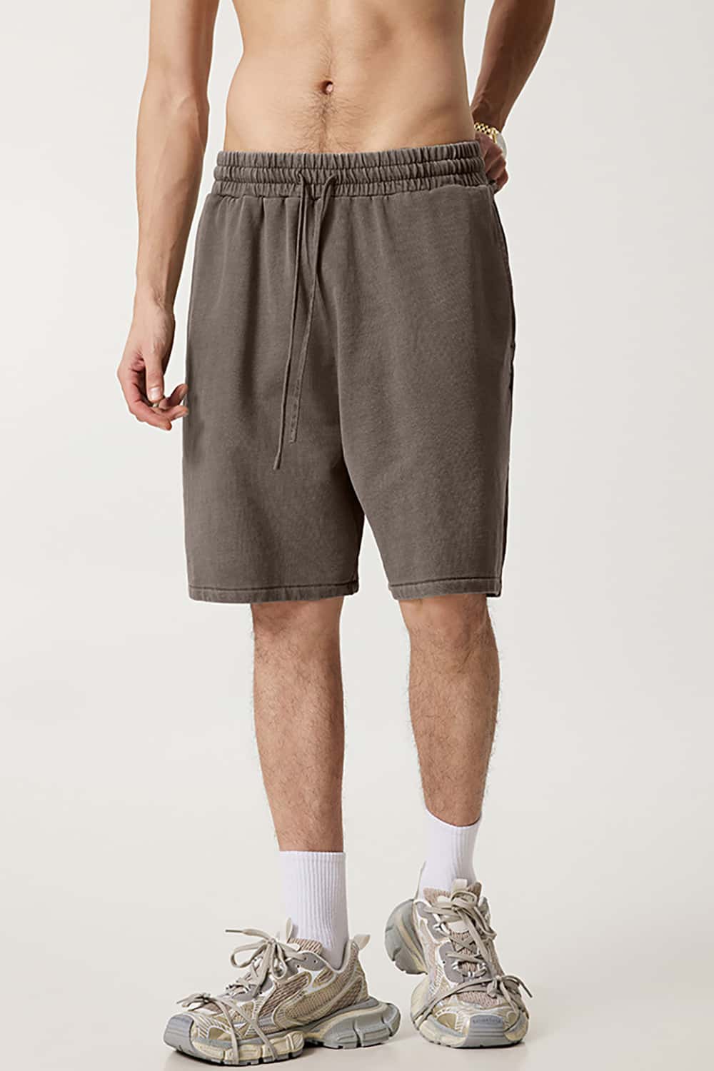Washed Cotton Casual Shorts with Textured Pattern