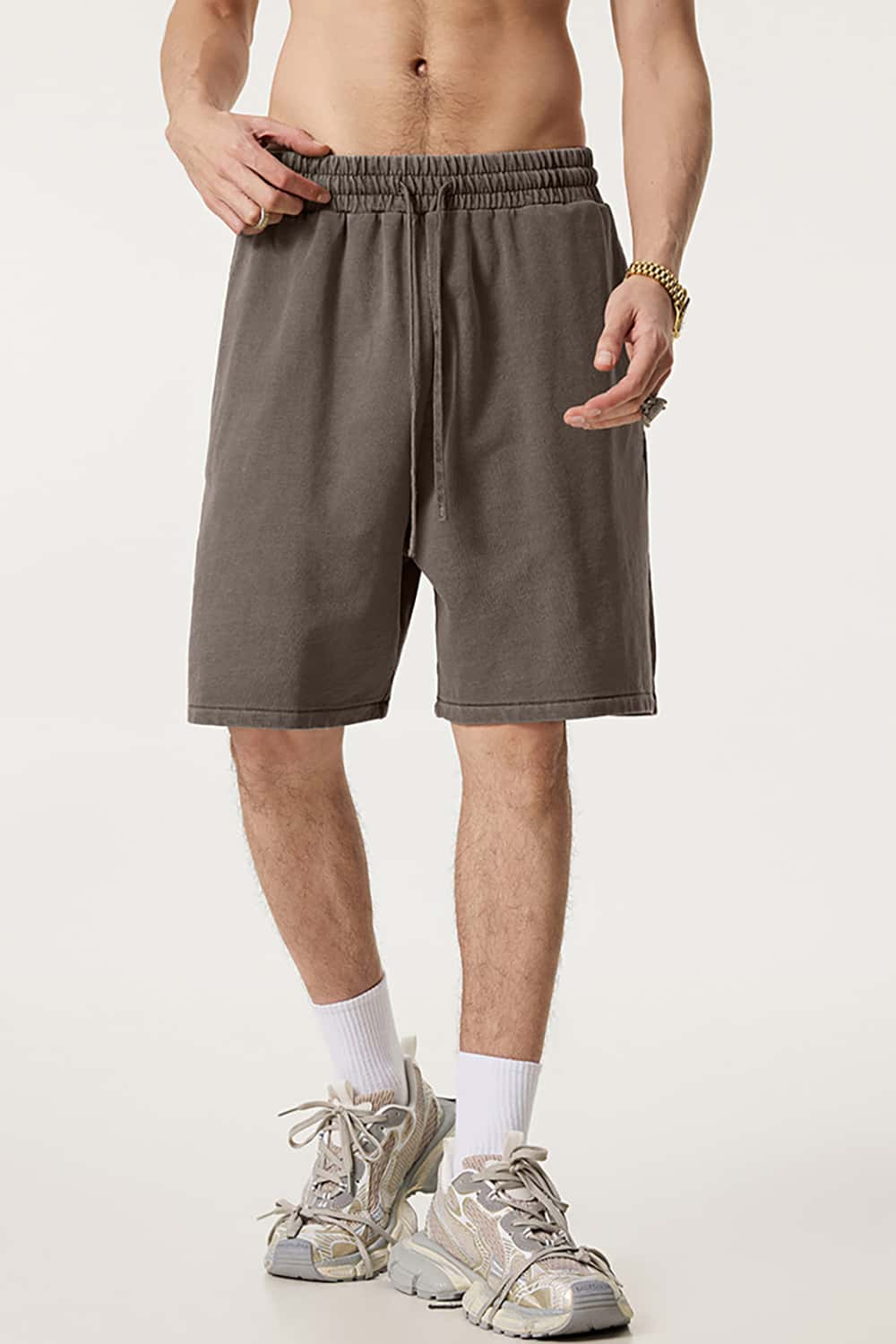 Washed Cotton Casual Shorts with Textured Pattern