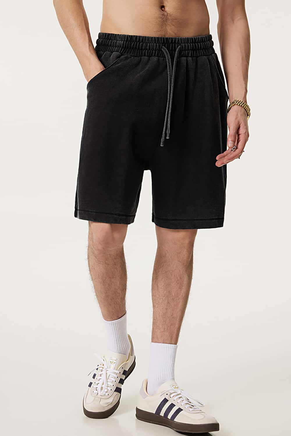 Washed Cotton Casual Shorts with Textured Pattern