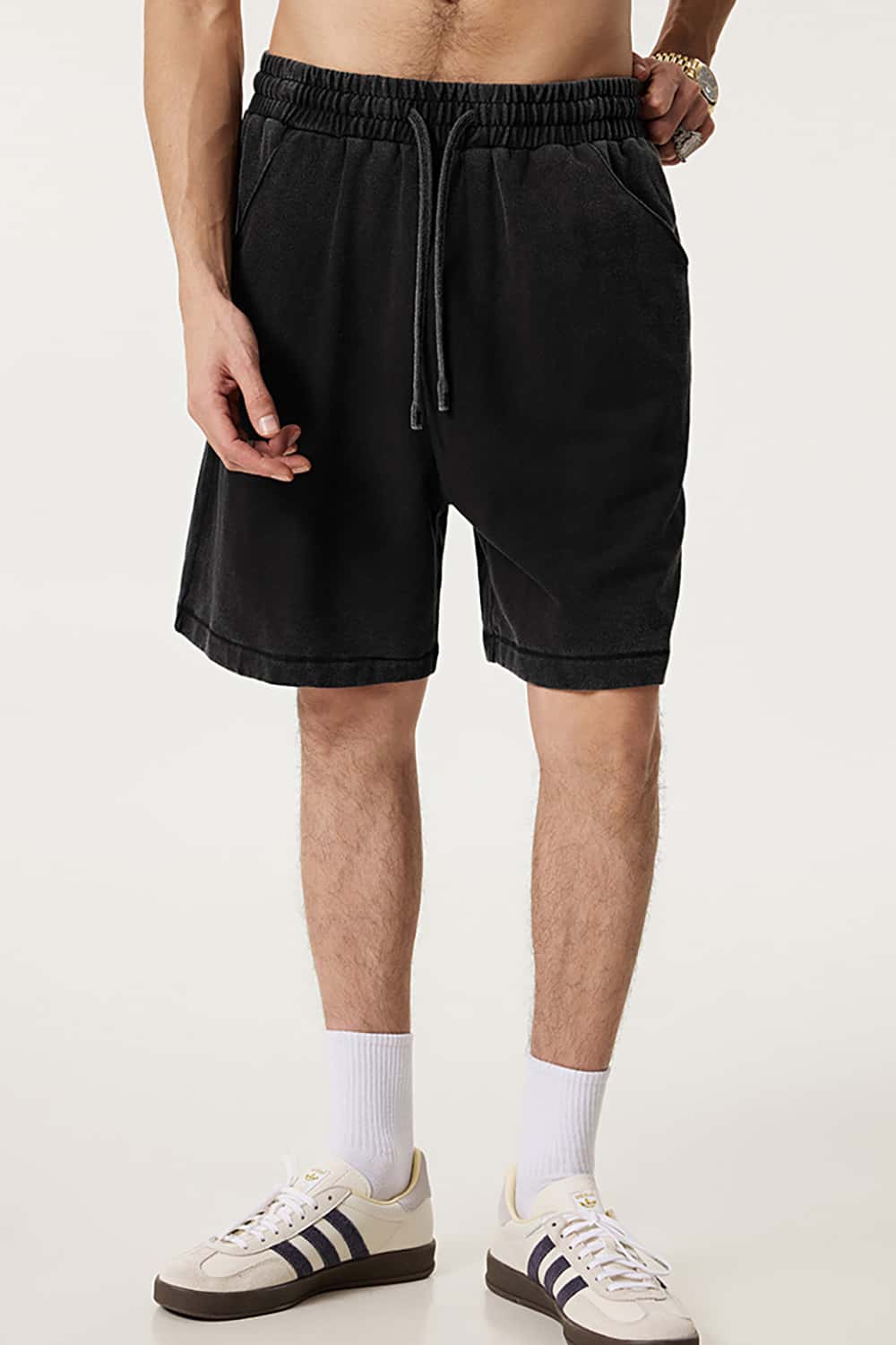 Washed Cotton Casual Shorts with Textured Pattern