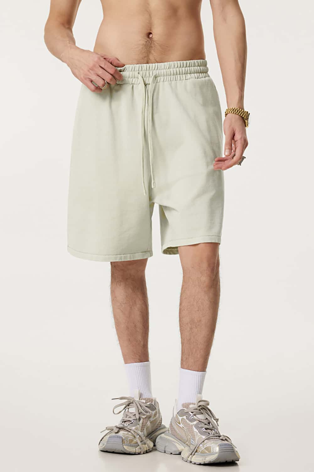 Washed Cotton Casual Shorts with Textured Pattern