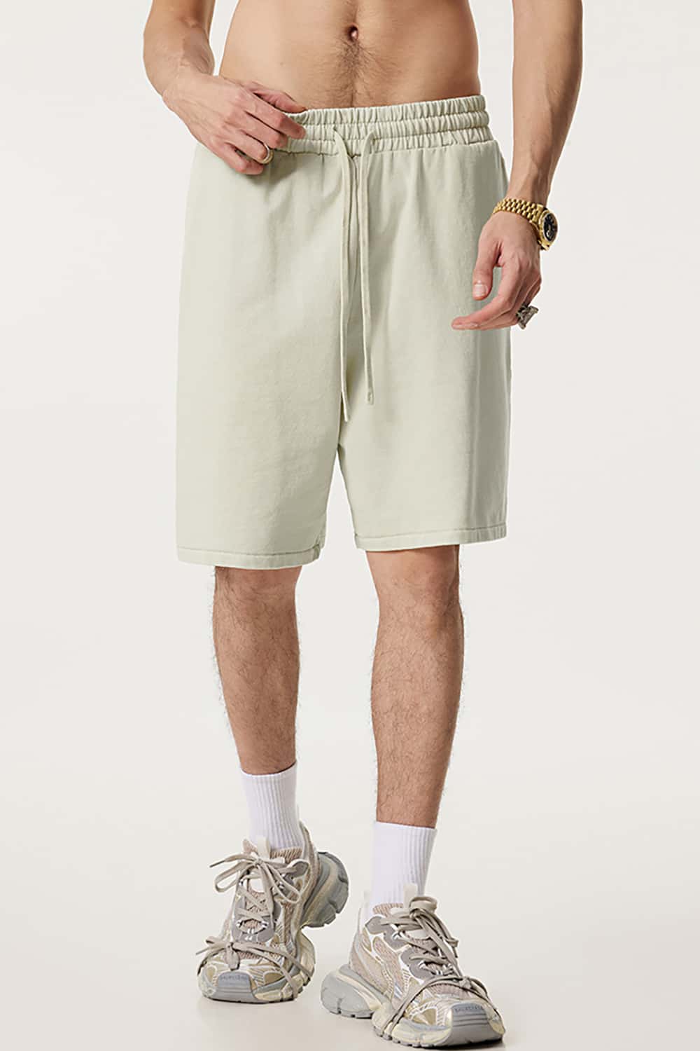 Washed Cotton Casual Shorts with Textured Pattern