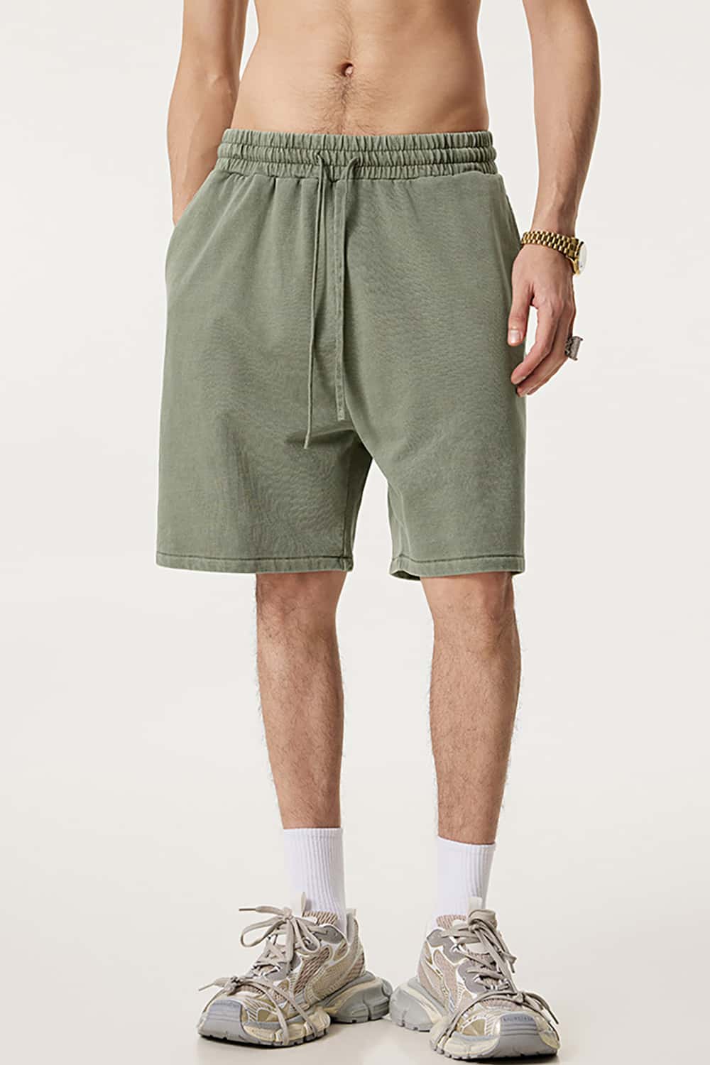 Washed Cotton Casual Shorts with Textured Pattern