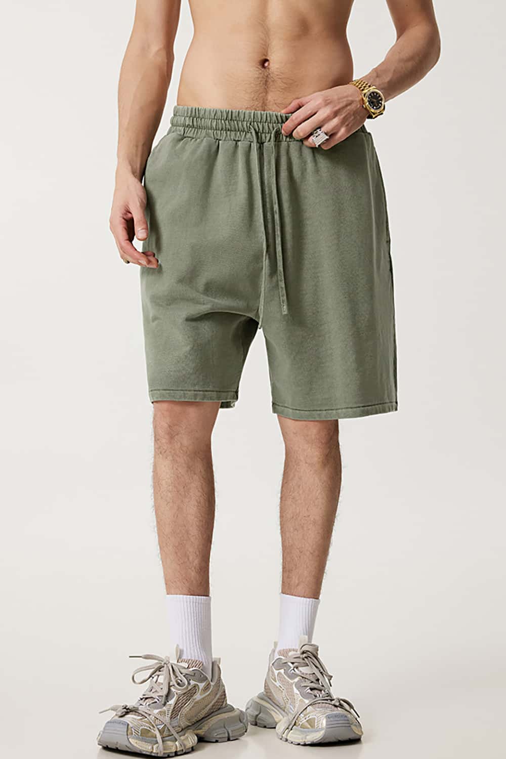 Washed Cotton Casual Shorts with Textured Pattern