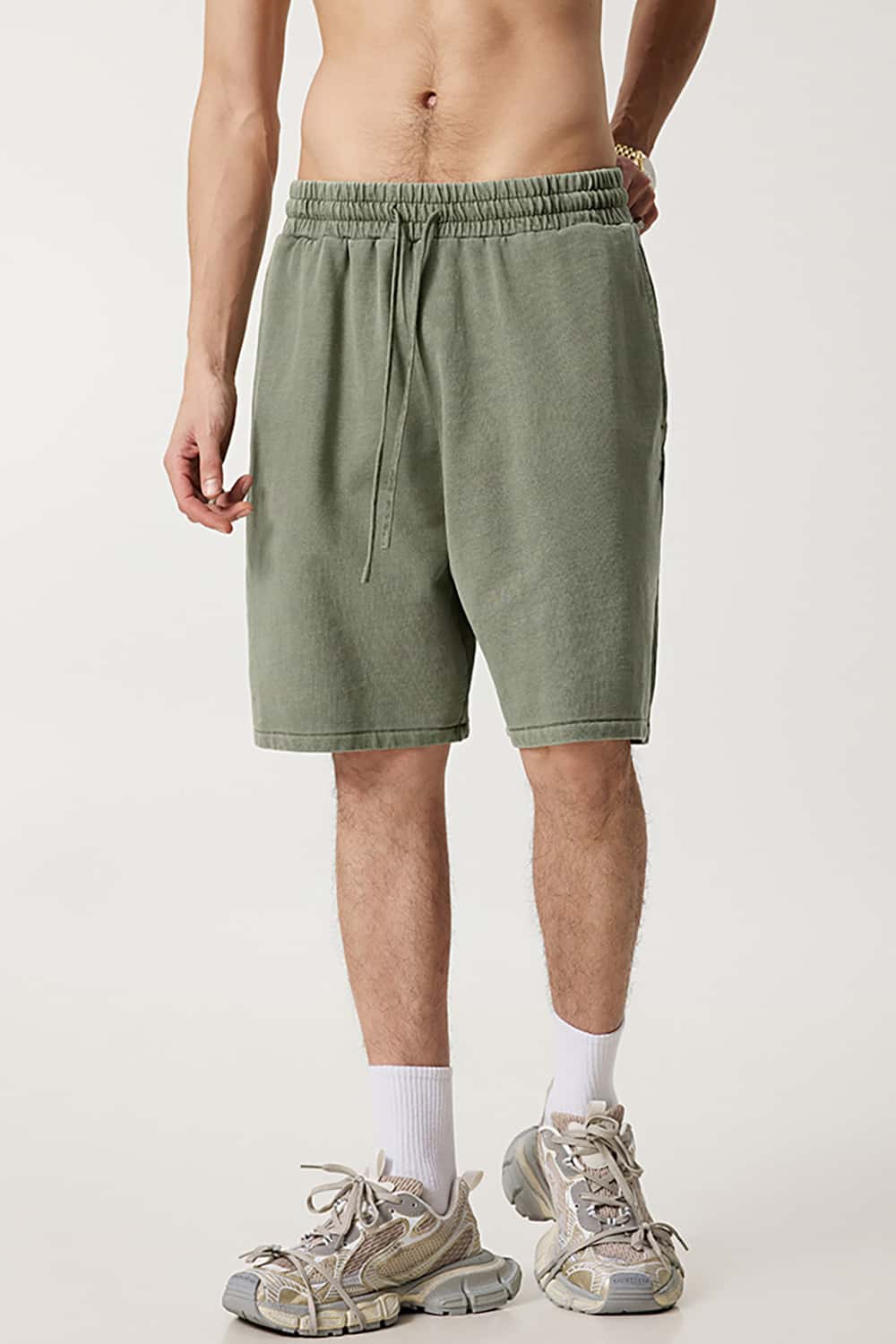 Washed Cotton Casual Shorts with Textured Pattern