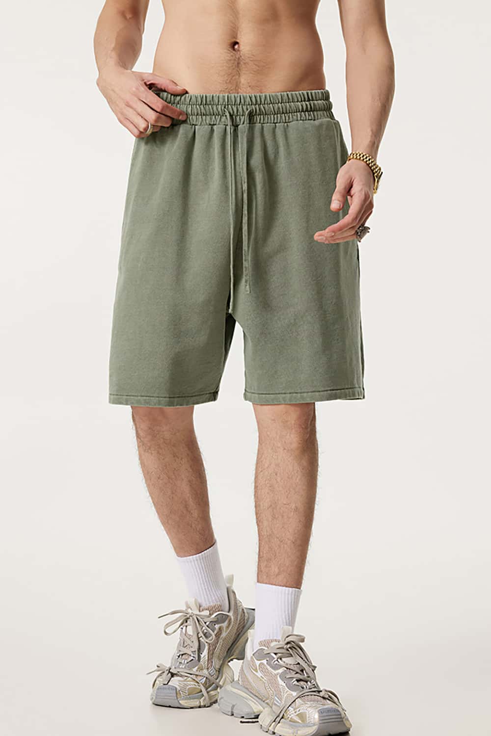 Washed Cotton Casual Shorts with Textured Pattern