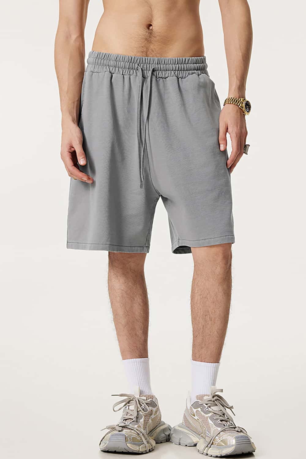 Washed Cotton Casual Shorts with Textured Pattern